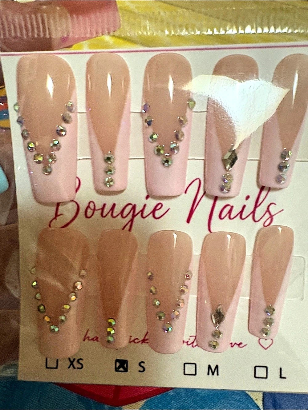 Pink Rhinestone Press-On Nails NWT